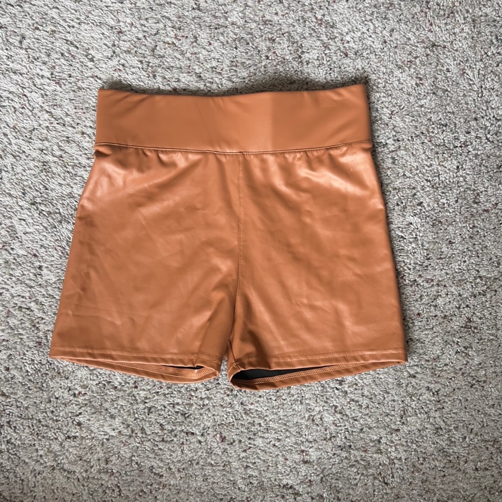 High-Waist Faux Leather Tan Women’s Shorts